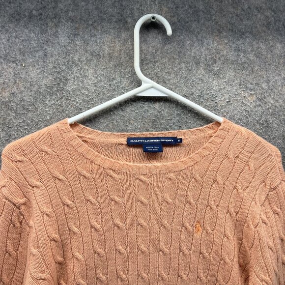 Ralph Lauren Sport Sweater Womens Medium Peach Cable Knit 100% Wool Pullover - Picture 8 of 10